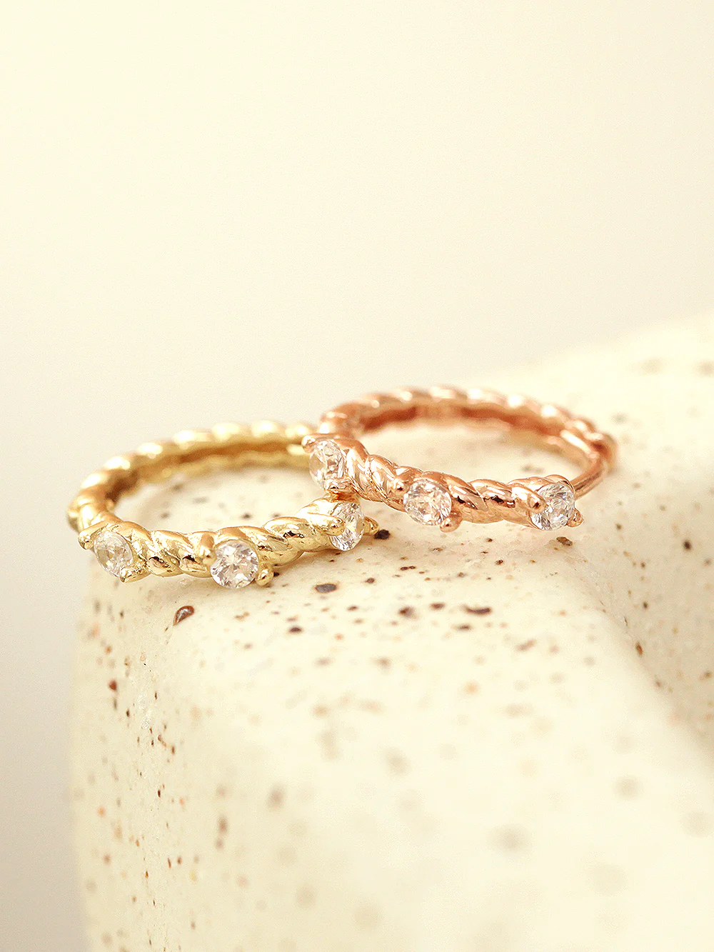 14K Gold Twist Cubic Hoop Earring - Image 7