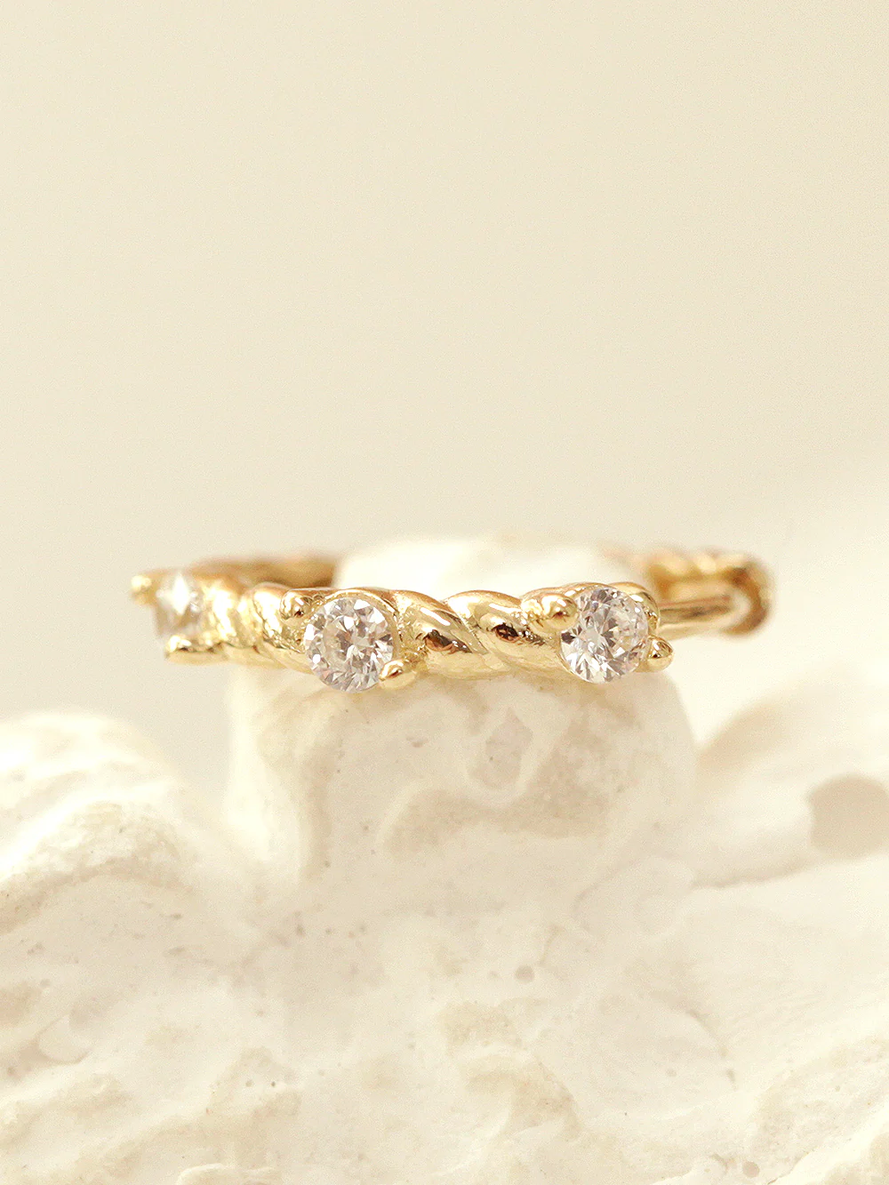 14K Gold Twist Cubic Hoop Earring - Image 8