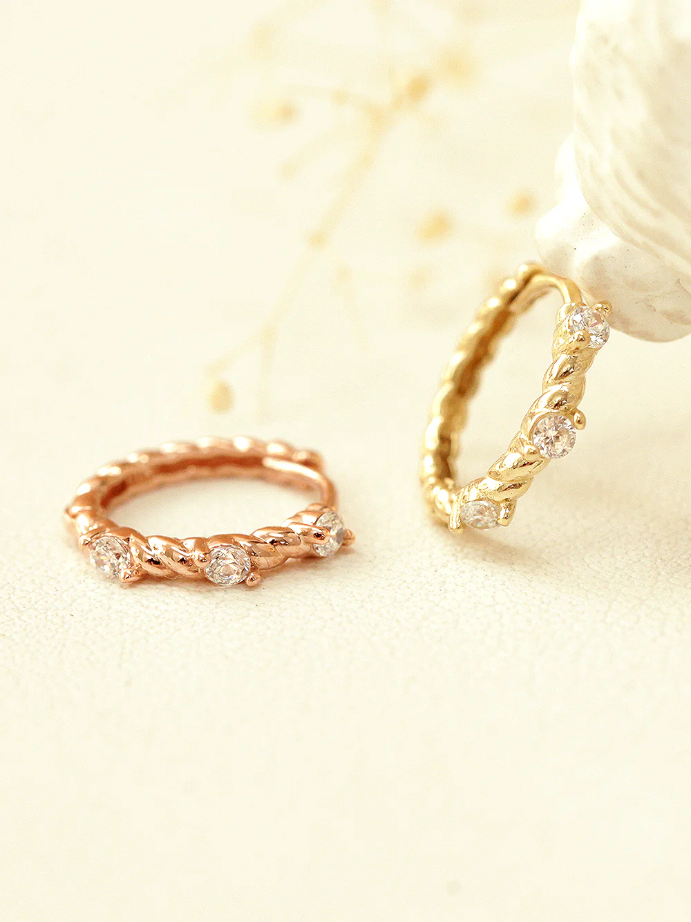 14K Gold Twist Cubic Hoop Earring - Image 9