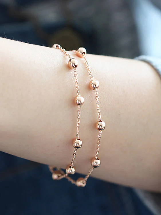 14K Gold Two Line Ball Bracelet - Image 3