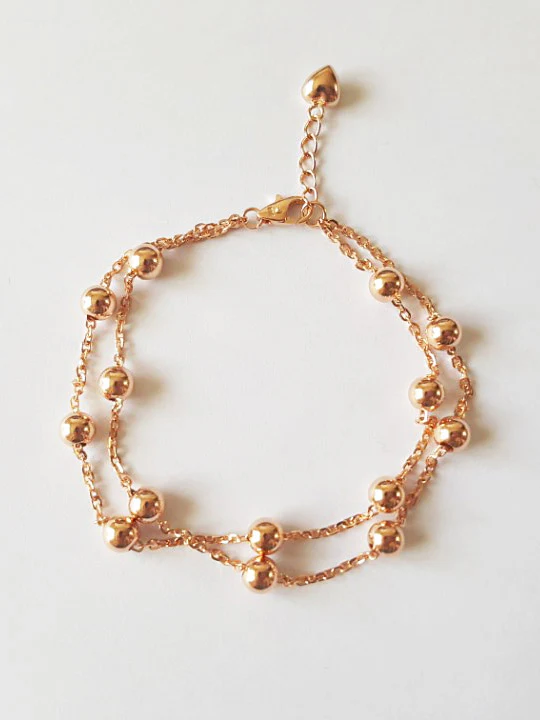14K Gold Two Line Ball Bracelet - Image 8