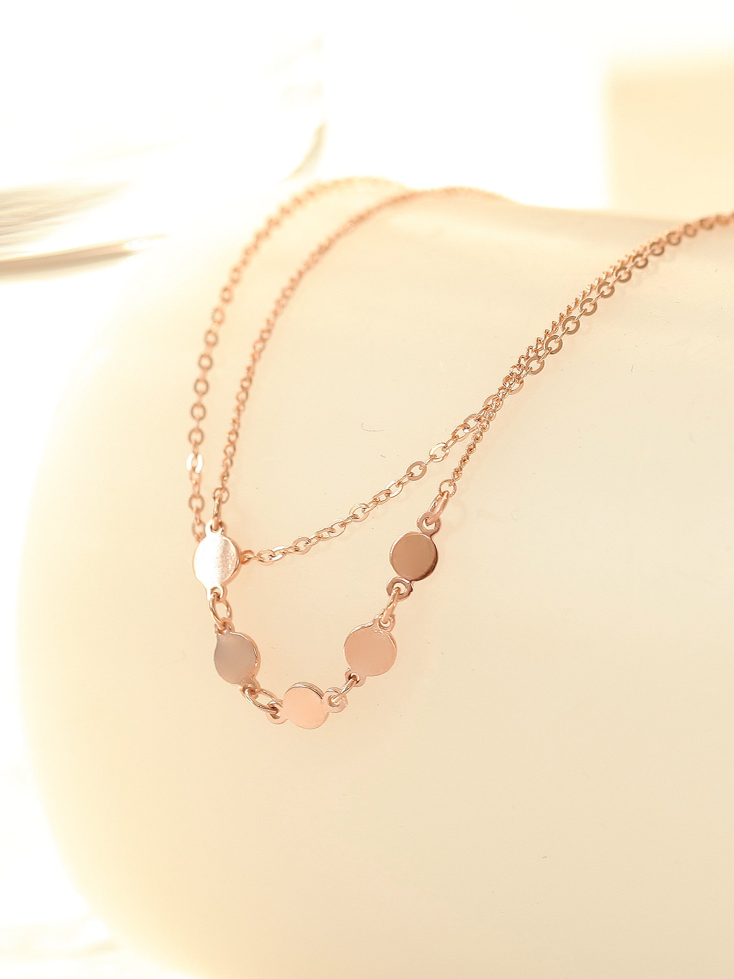 14K 18K Gold Two line Coin Layered Chain Anklet - Image 3