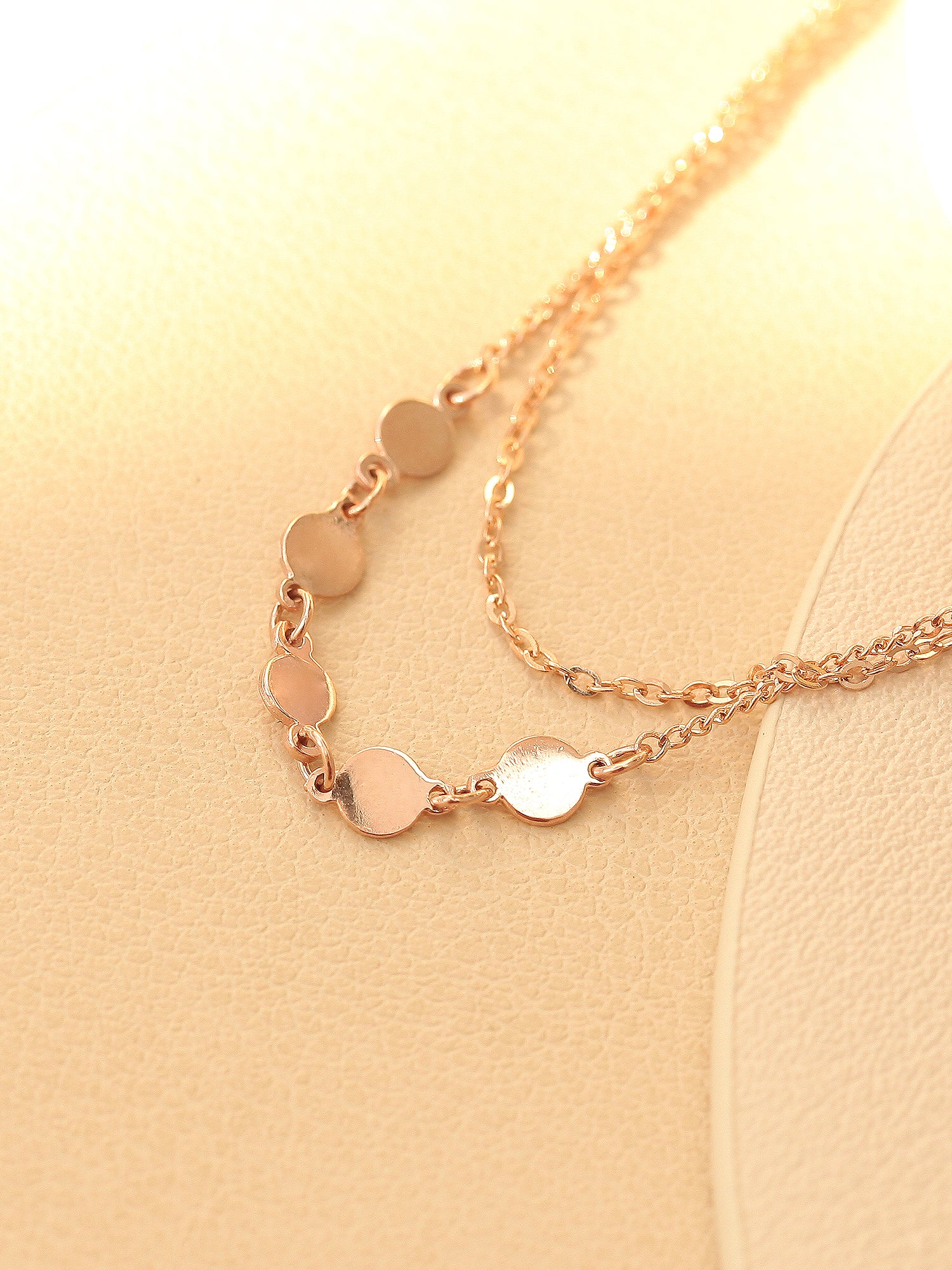 14K 18K Gold Two line Coin Layered Chain Anklet - Image 6