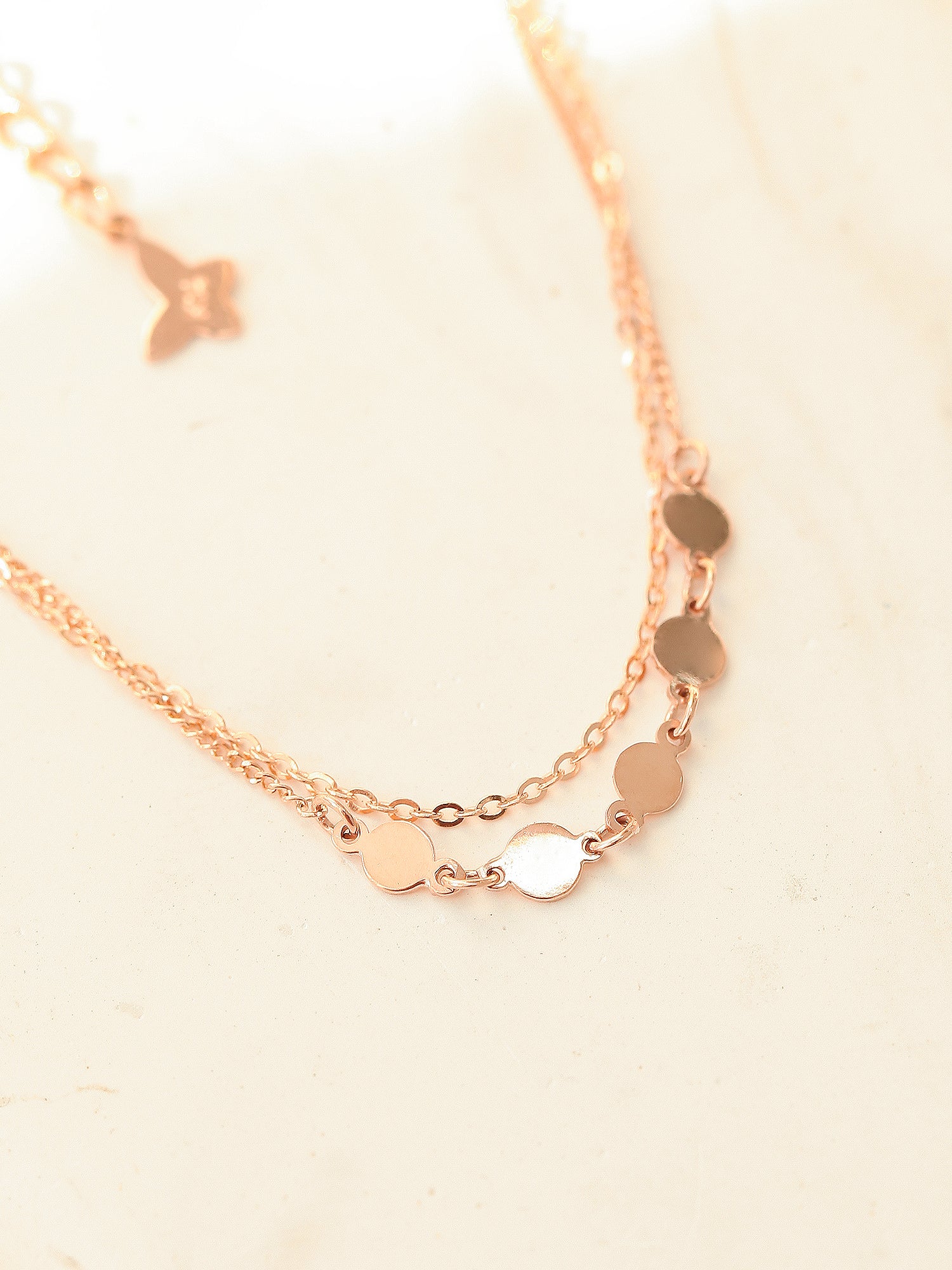 14K 18K Gold Two line Coin Layered Chain Anklet - Image 7