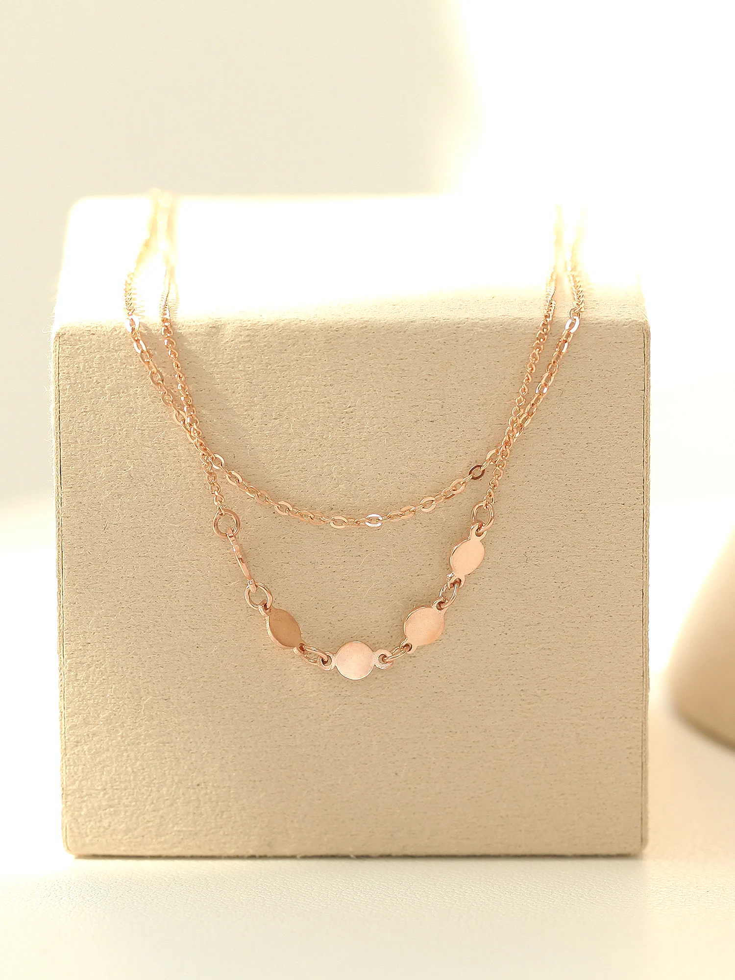 14K 18K Gold Two line Coin Layered Chain Anklet - Image 8