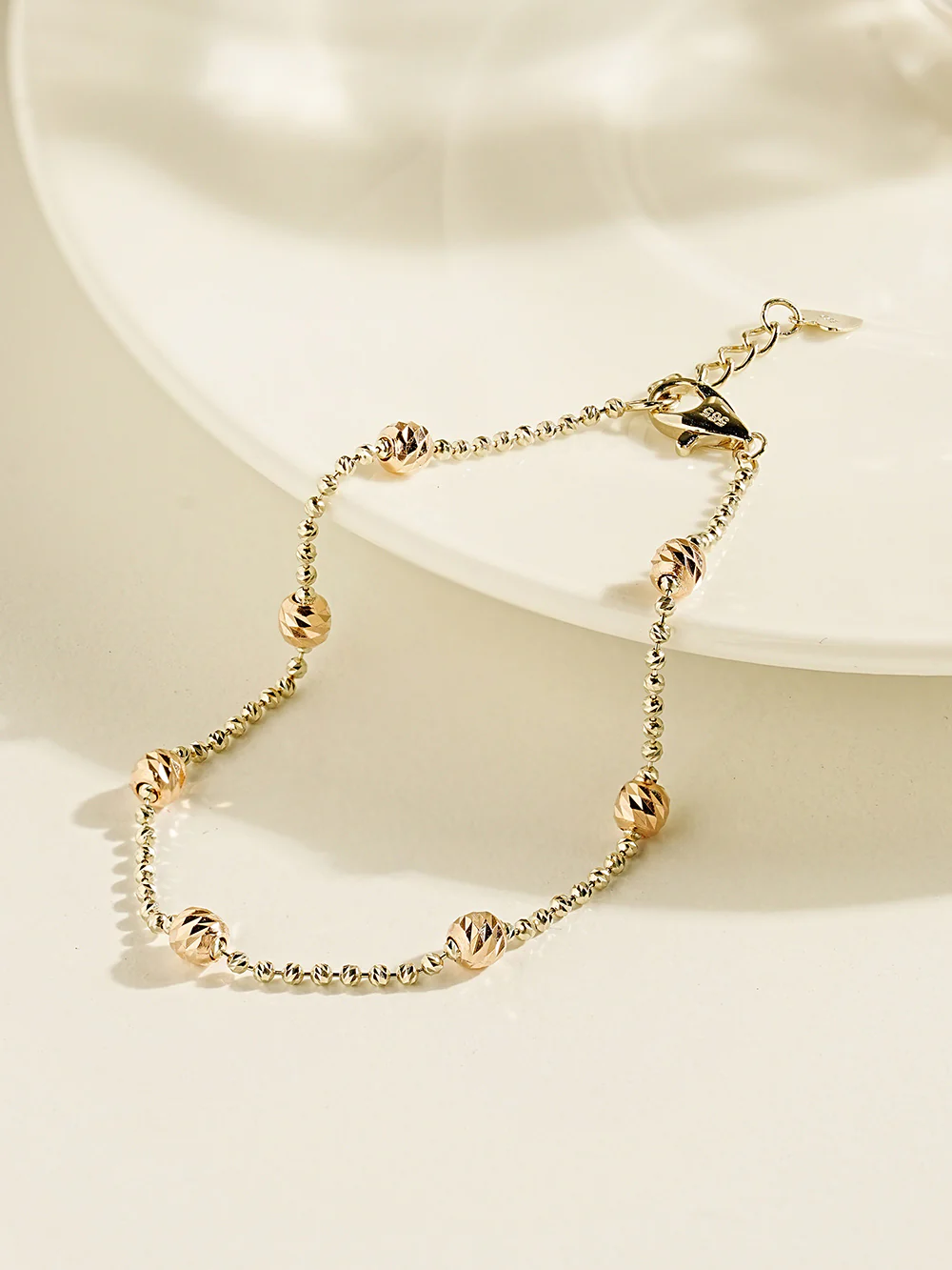 14K Two Tone Cutting Ball Chain Anklet Bracelet