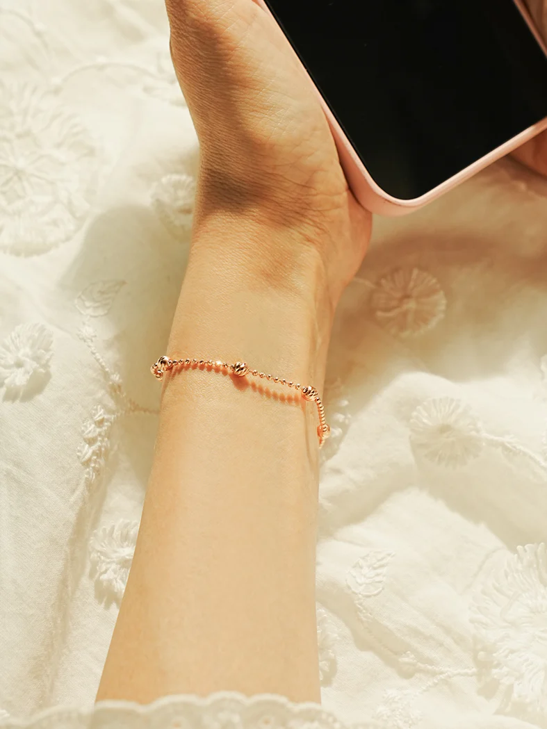 14K Two Tone Cutting Ball Chain Anklet Bracelet - Image 13