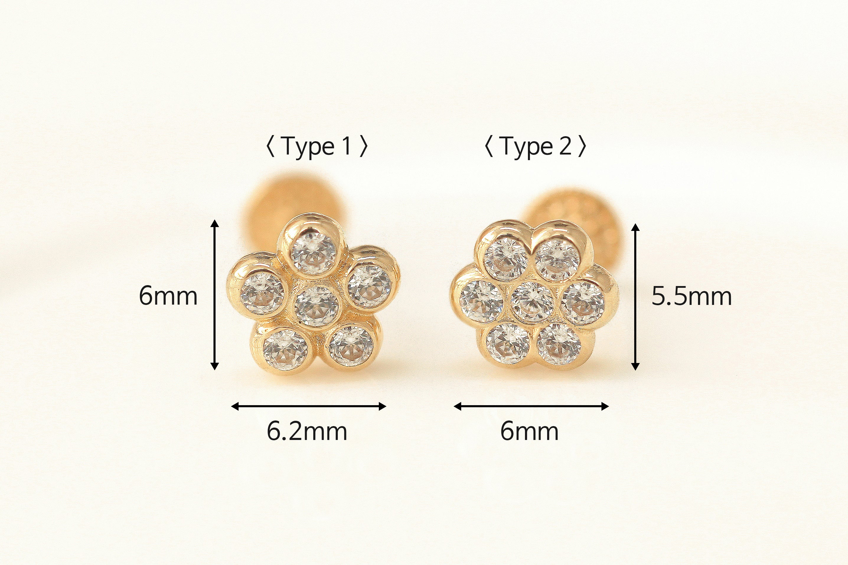 14K Gold Volume Cubic Flower Labret Piercing 18G16G - Image 10