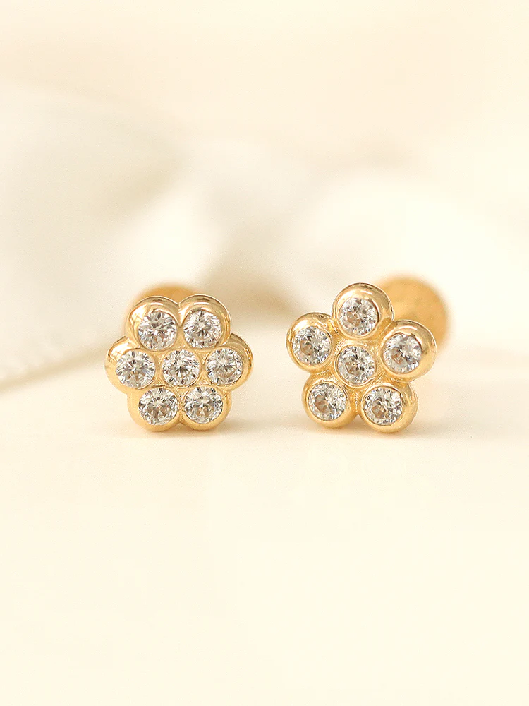 14K Gold Volume Cubic Flower Labret Piercing 18G16G - Image 2