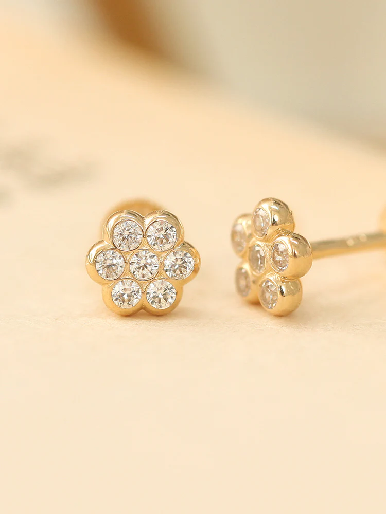 14K Gold Volume Cubic Flower Labret Piercing 18G16G - Image 5