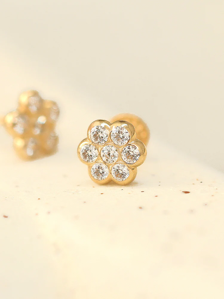 14K Gold Volume Cubic Flower Labret Piercing 18G16G - Image 6