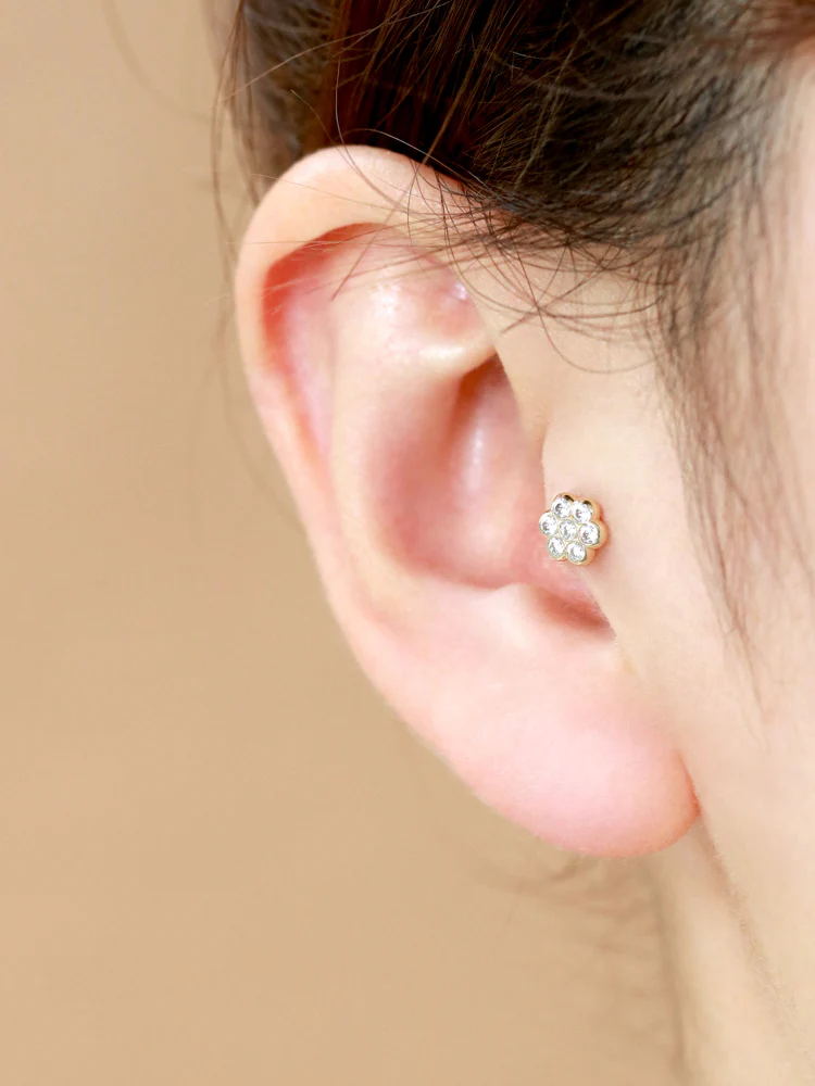 14K Gold Volume Cubic Flower Labret Piercing 18G16G - Image 7