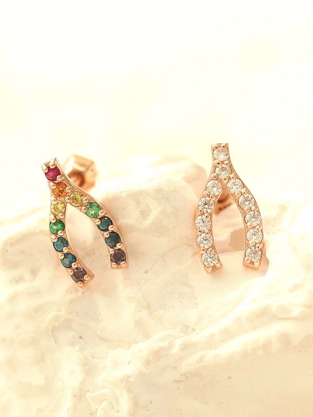 14K Gold Rainbow Wish Bone Cartilage Earring 18G16G - Image 3