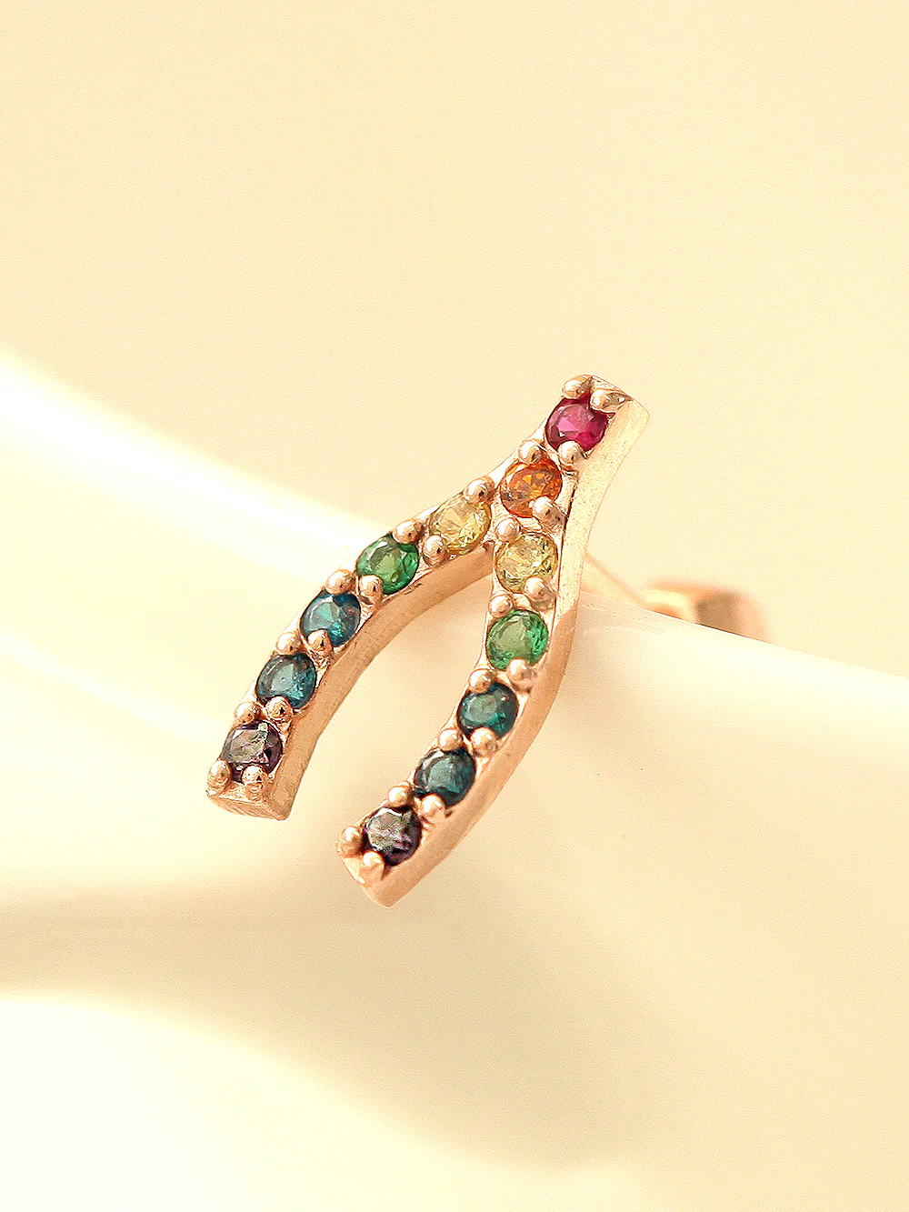14K Gold Rainbow Wish Bone Cartilage Earring 18G16G - Image 4