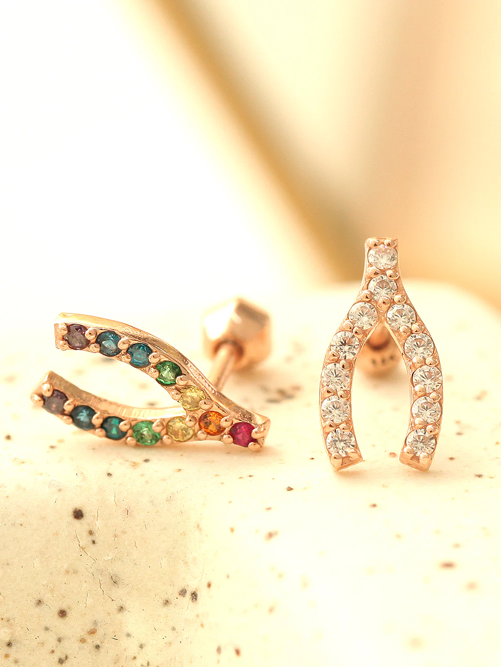 14K Gold Rainbow Wish Bone Cartilage Earring 18G16G - Image 5