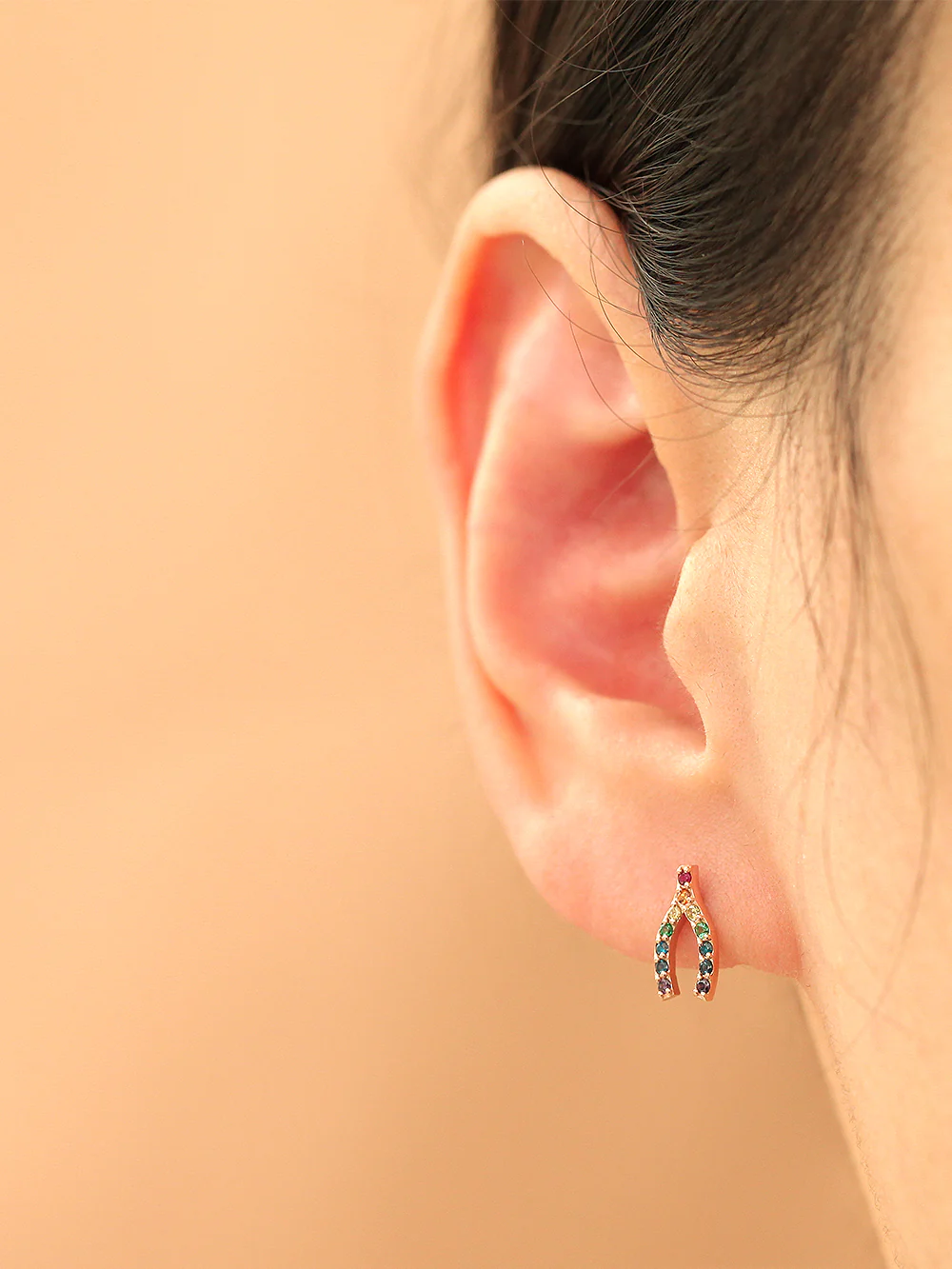 14K Gold Rainbow Wish Bone Cartilage Earring 18G16G - Image 8