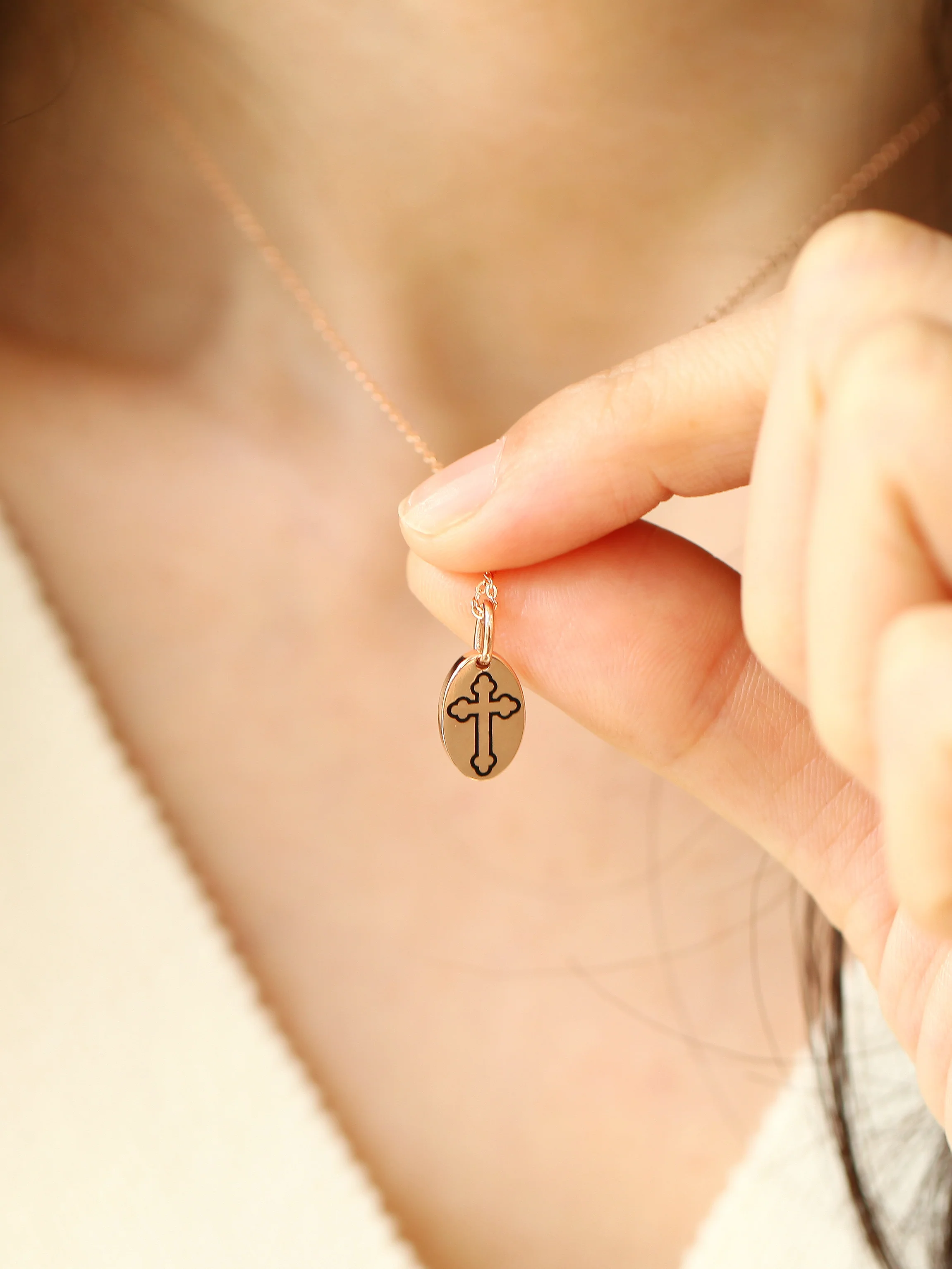 14K 18K Gold Black Cross Necklace - Image 3