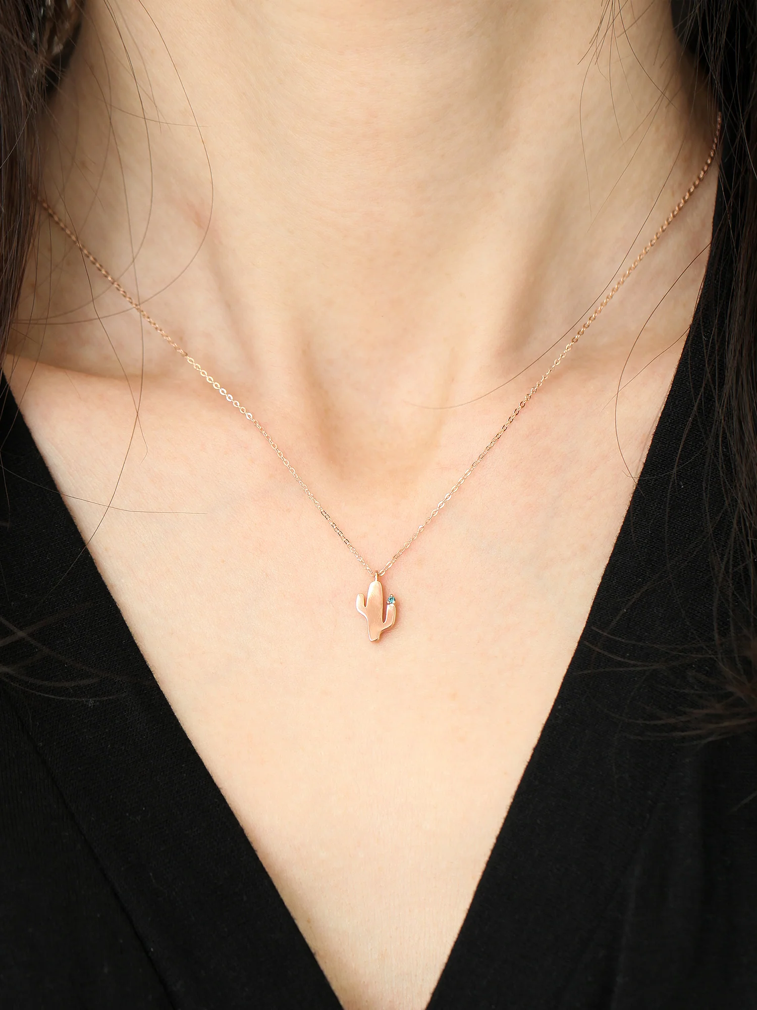 14K 18K Gold Blue Dia Cactus Necklace - Image 6