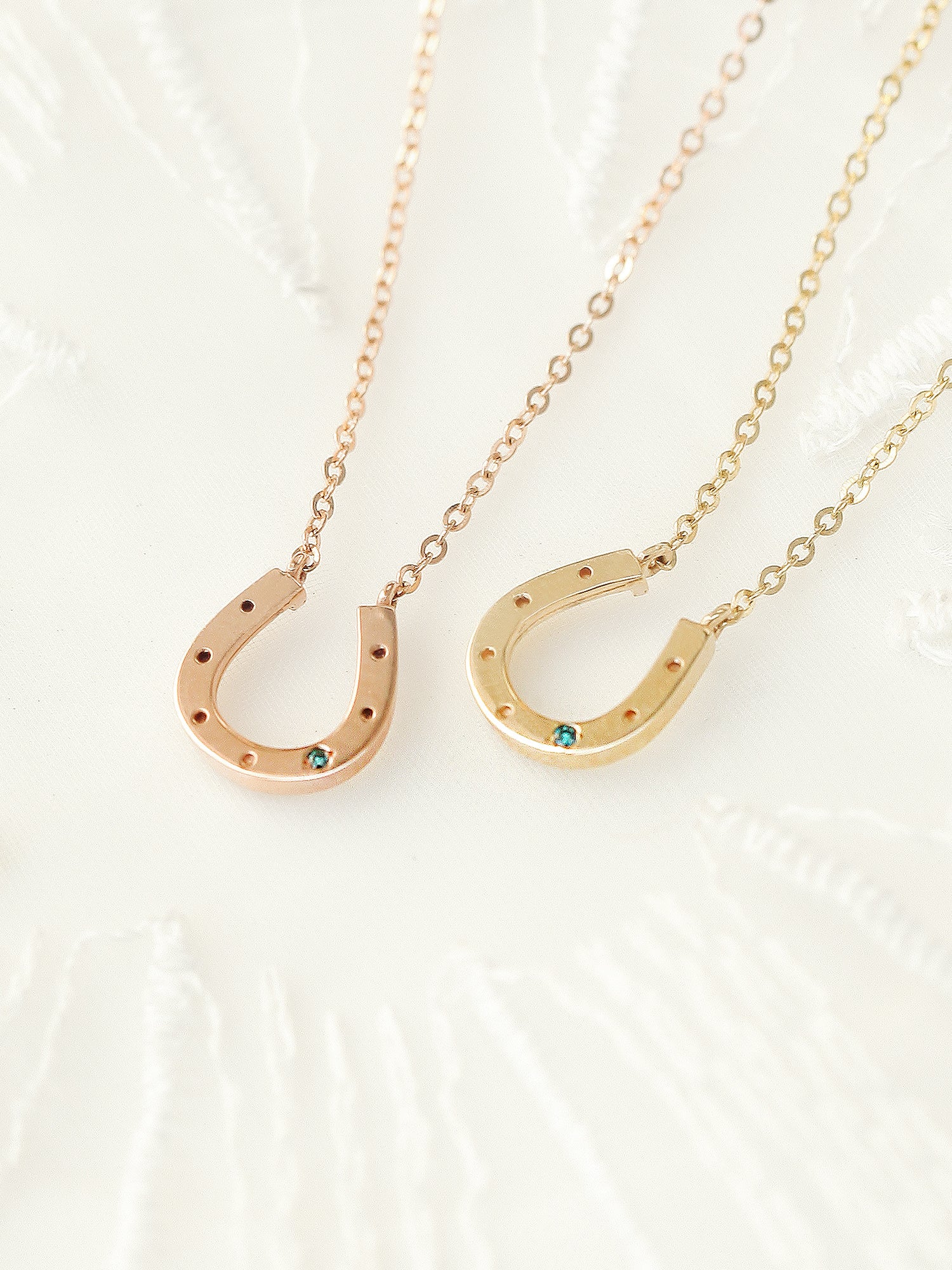 14K 18K Gold Blue Diamond Horse's Hoof Necklace - Image 6