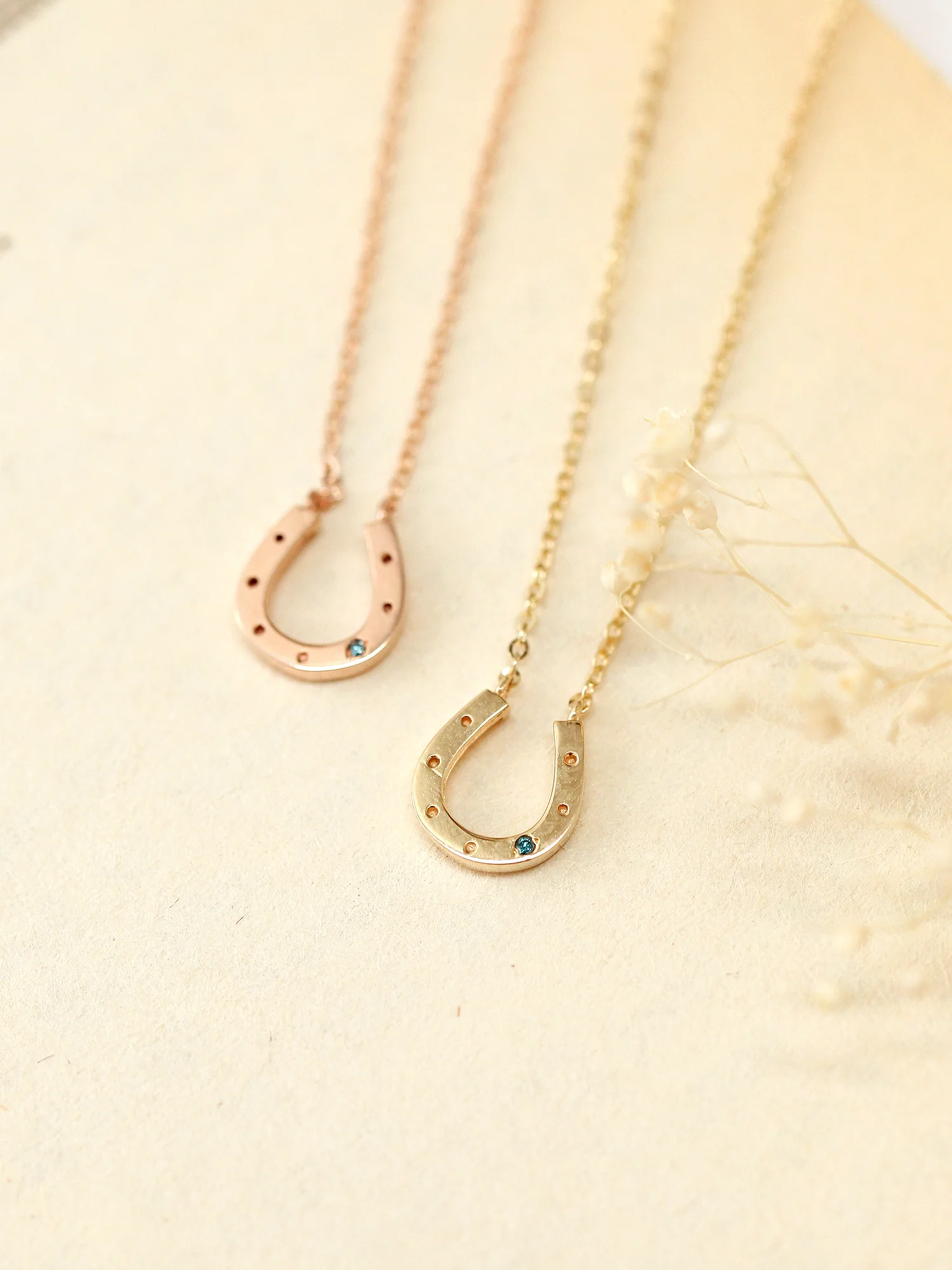 14K 18K Gold Blue Diamond Horse's Hoof Necklace - Image 8