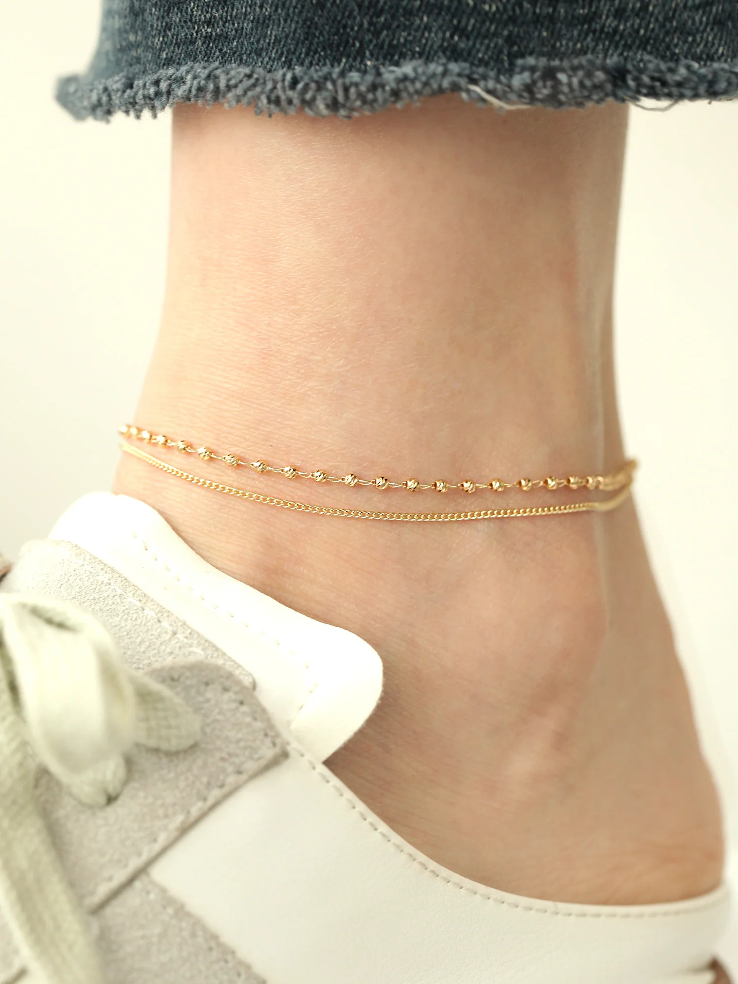 14K 18K Gold Candy Cutting Ball Chain Anklet