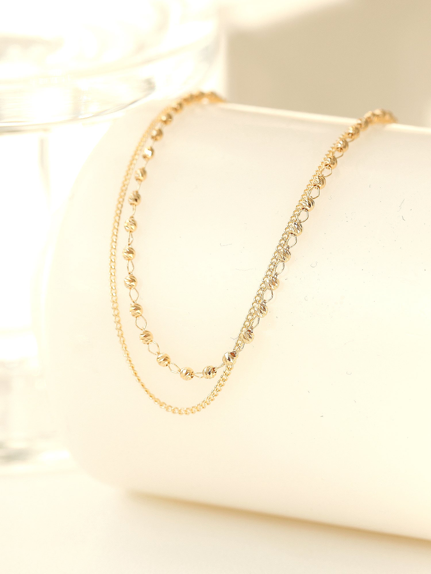14K 18K Gold Candy Cutting Ball Chain Anklet - Image 6
