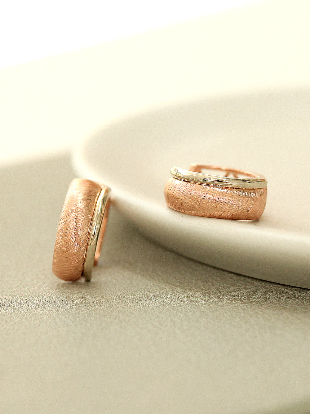 14K 18K Gold Rose White Two Hoop earring