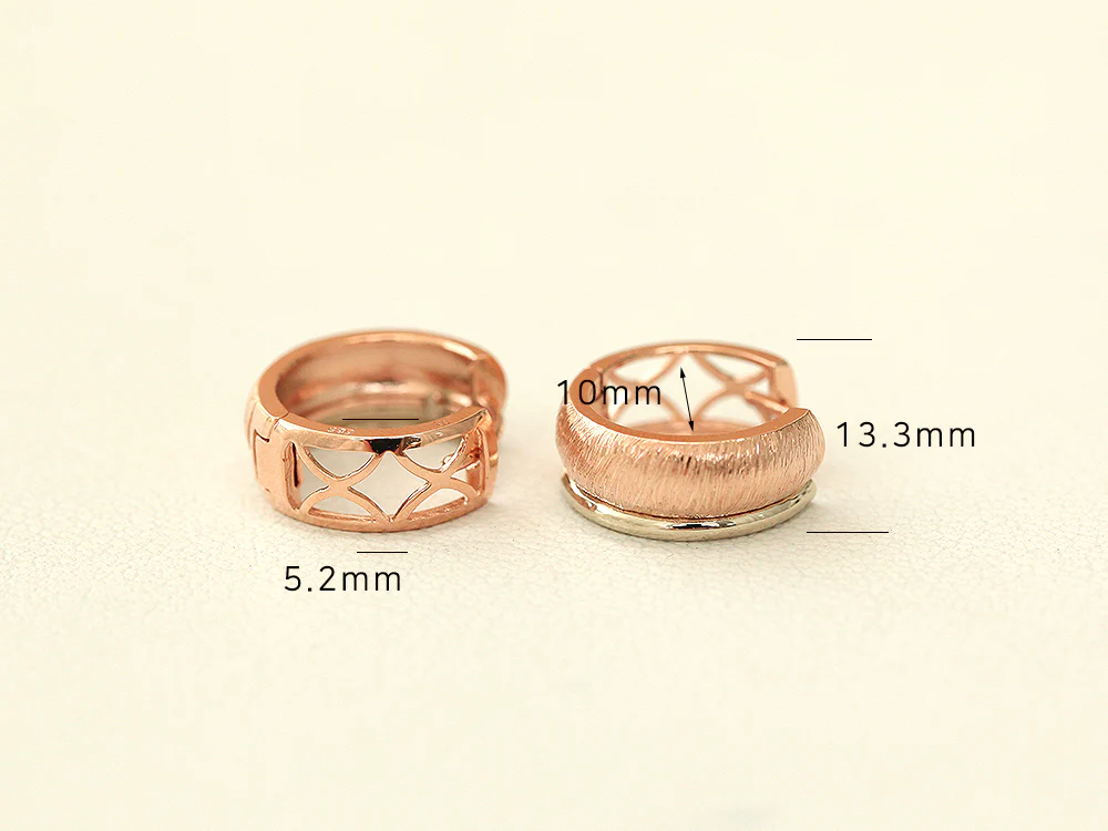 14K 18K Gold Rose White Two Hoop earring - Image 10