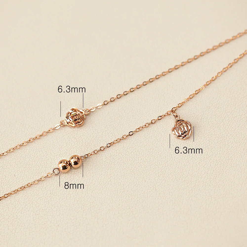 14K Gold Two Lines Rose Ball Anklet - Image 9