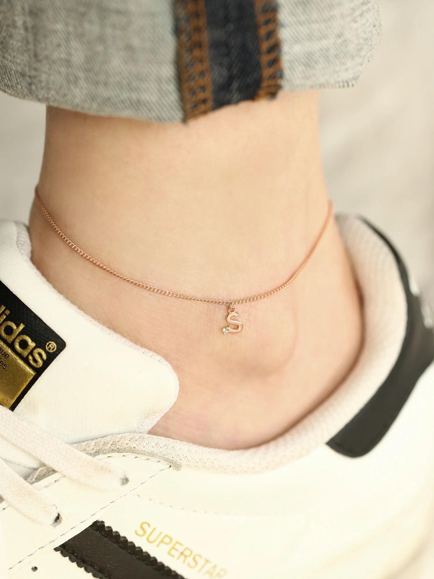 14K 18K Gold Initial Cubic anklet Bracelet - Image 5