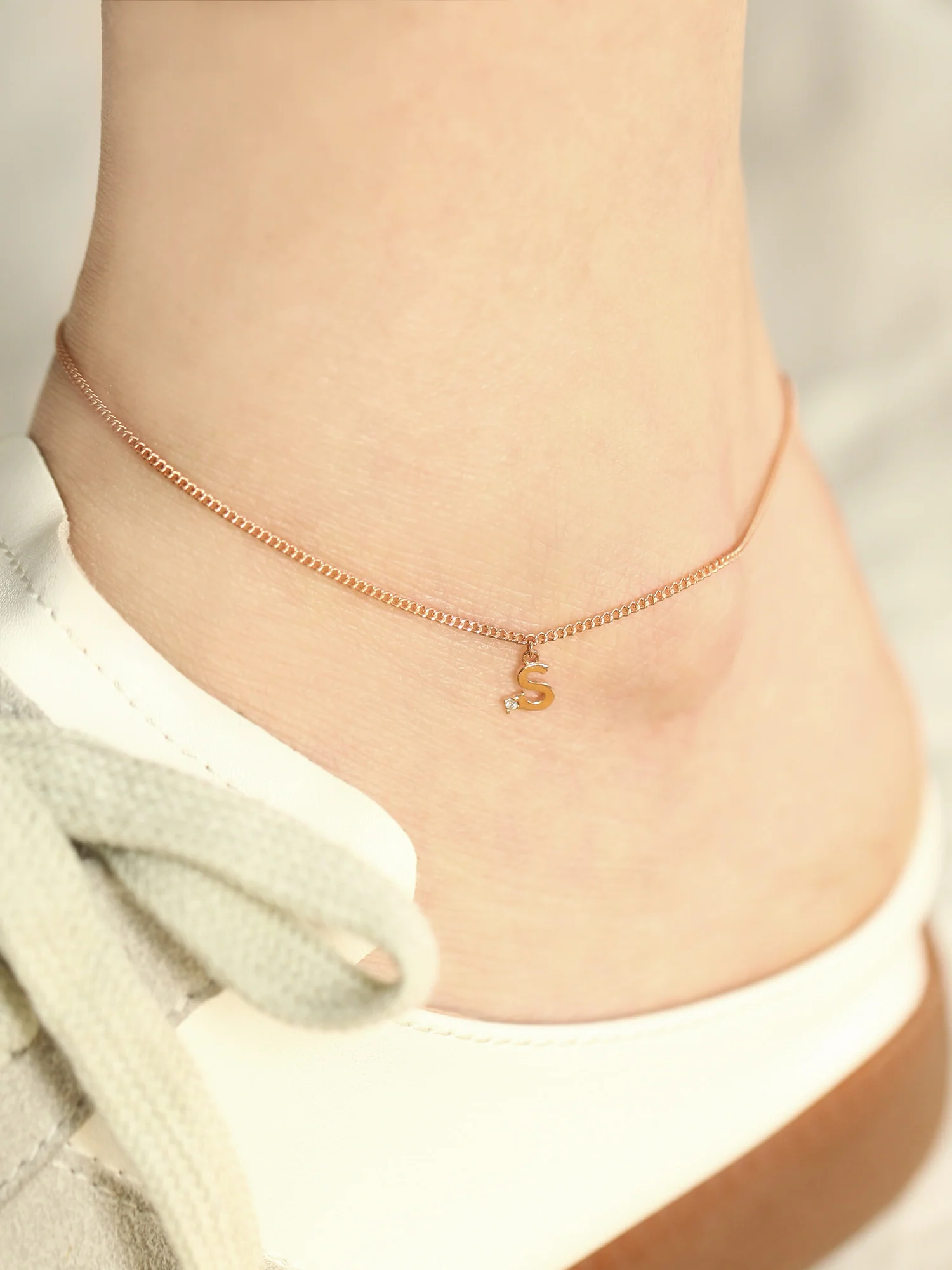 14K 18K Gold Initial Cubic anklet Bracelet - Image 7
