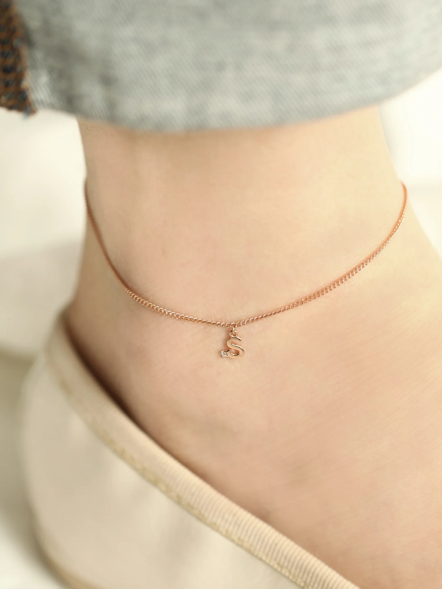 14K 18K Gold Initial Cubic anklet Bracelet - Image 8