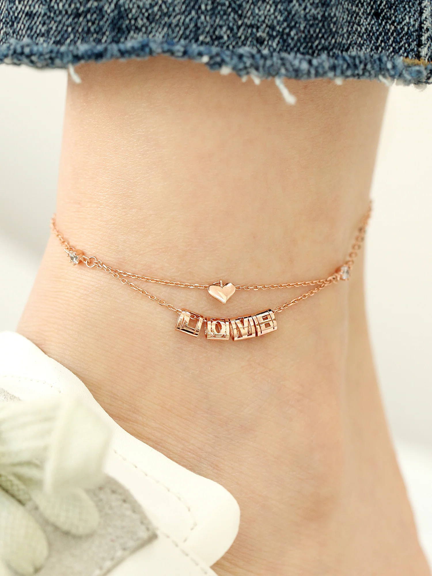 14K 18K Gold Love Heart Chain Anklet - Image 7