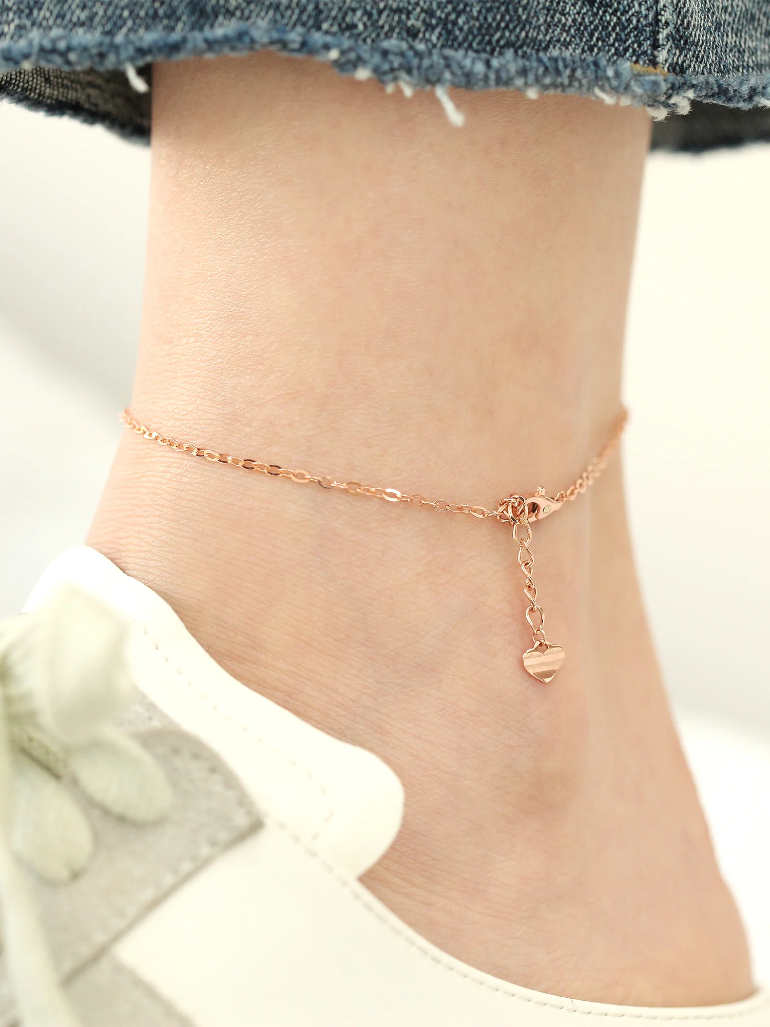 14K 18K Gold Love Heart Chain Anklet - Image 9