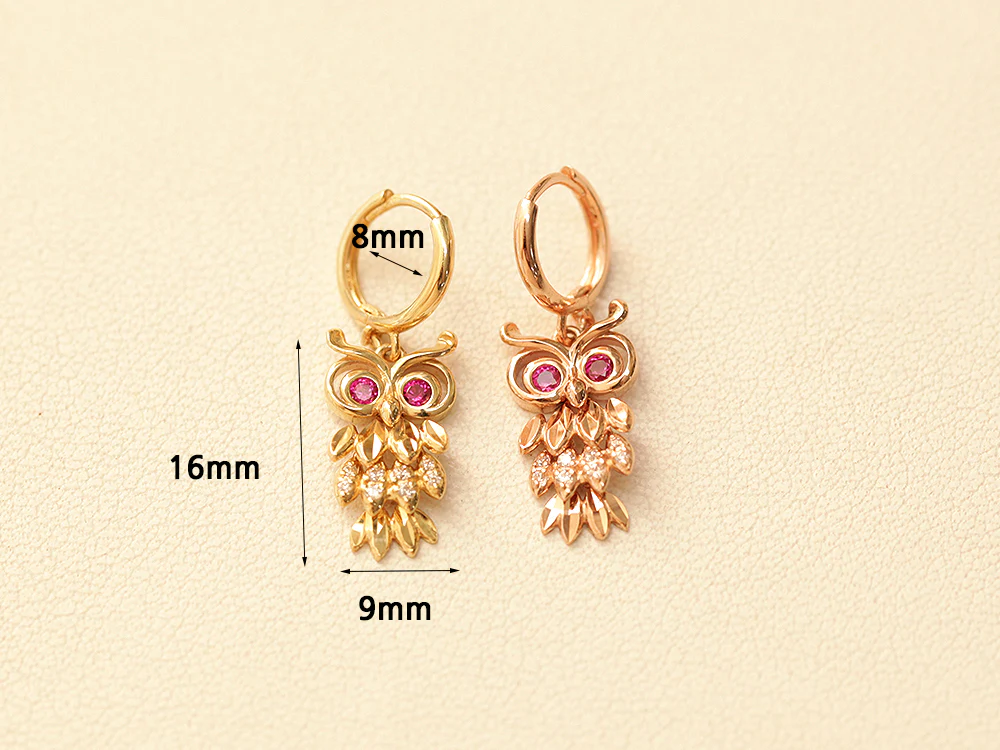 14K 18K Gold Owl Hoop Earring - Image 10