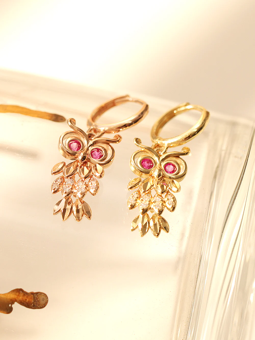 14K 18K Gold Owl Hoop Earring - Image 2