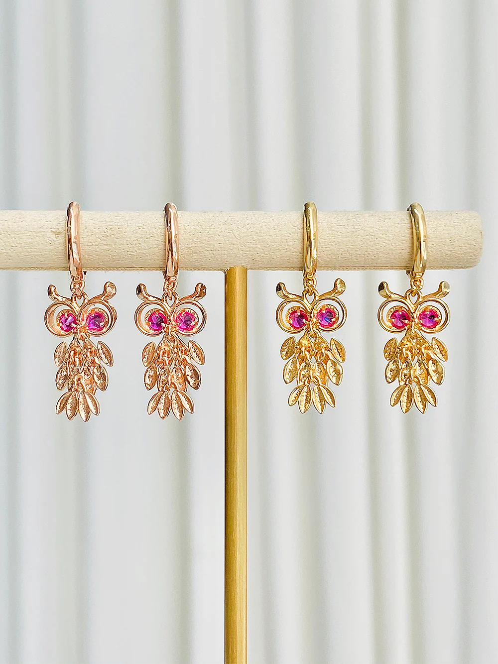 14K 18K Gold Owl Hoop Earring - Image 4