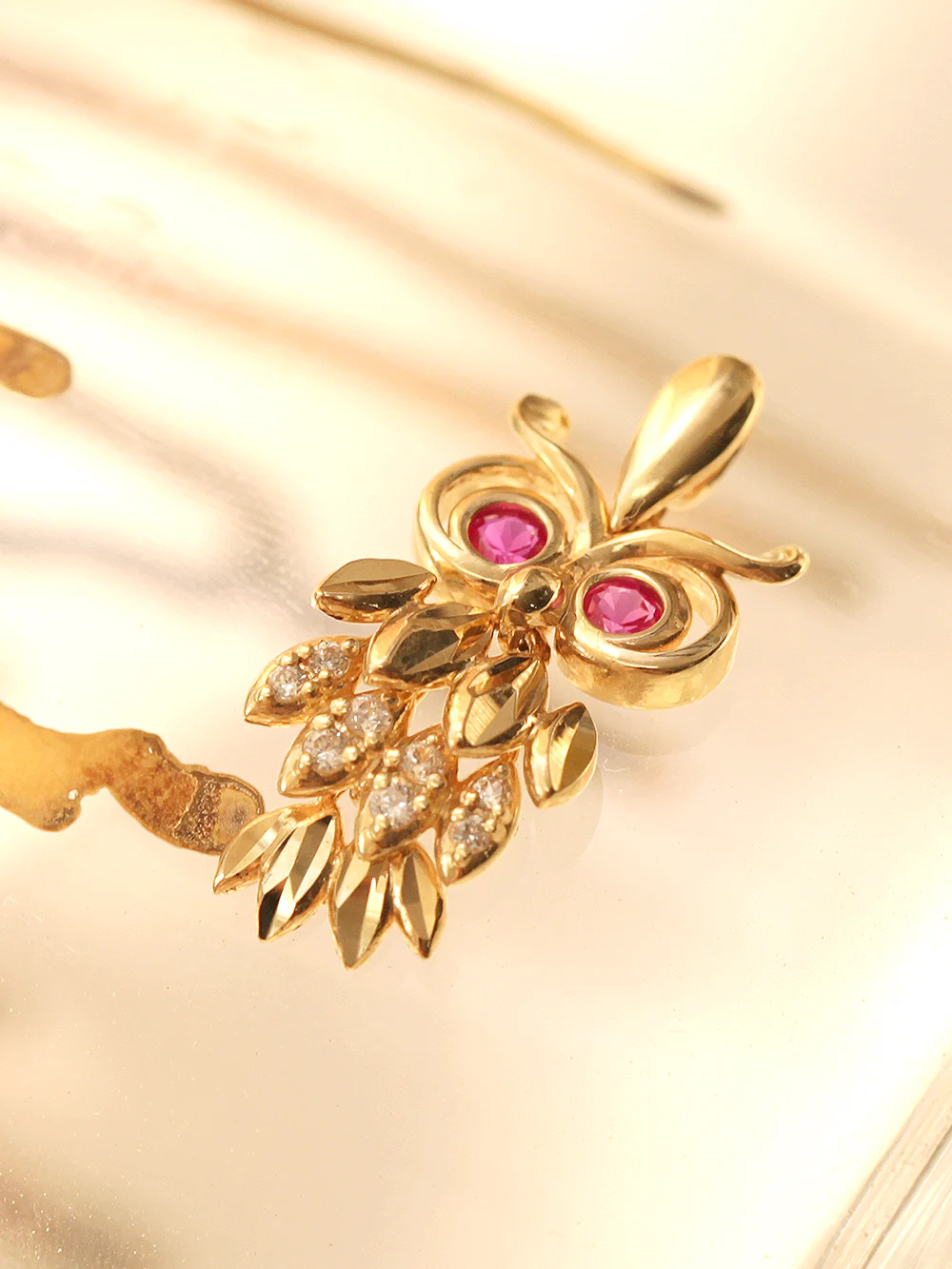 14K 18K Gold Owl Necklace Pendant - Image 5