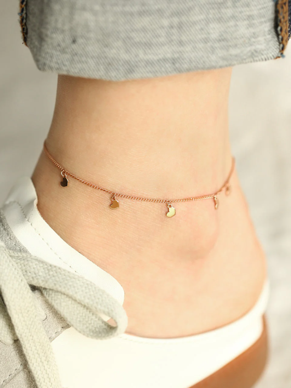 14K 18K Gold Heart Anklet - Image 3