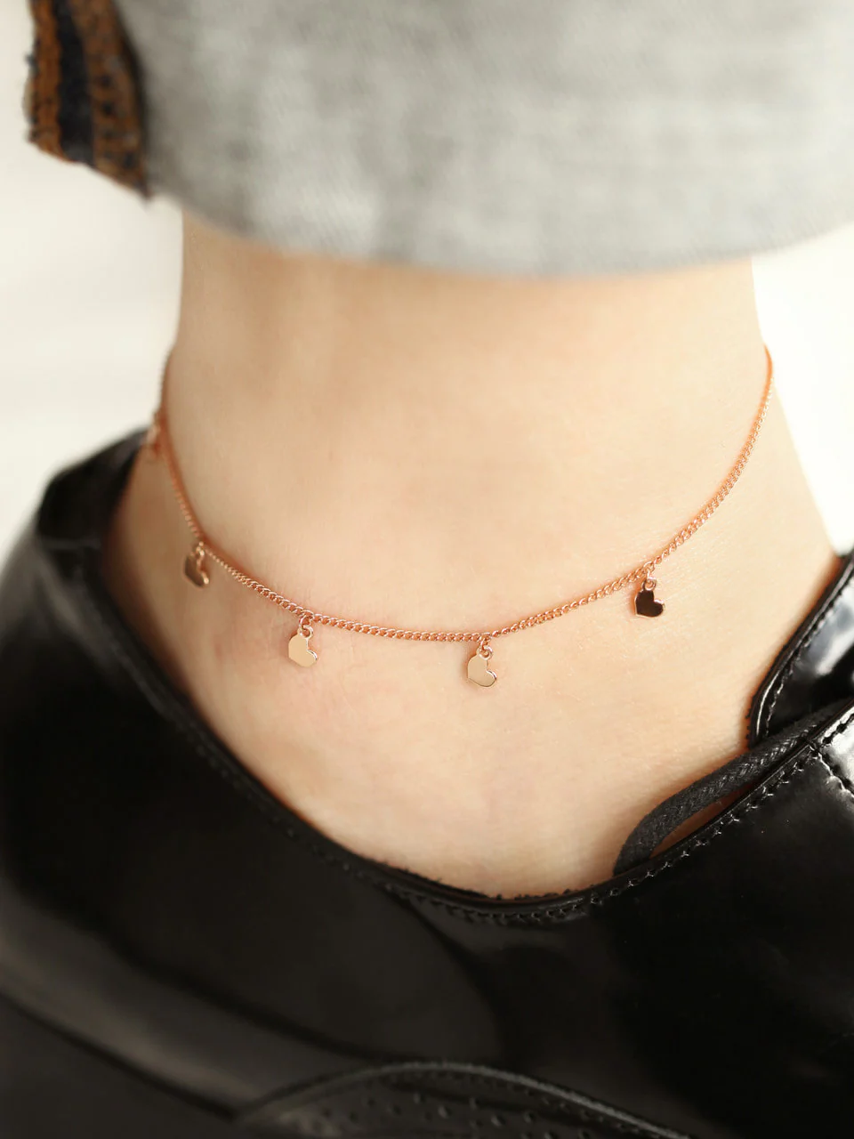 14K 18K Gold Heart Anklet - Image 4