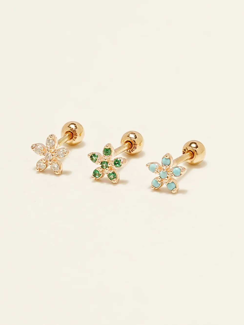 14KGF Colorful Five Petals Flower Earring 20G