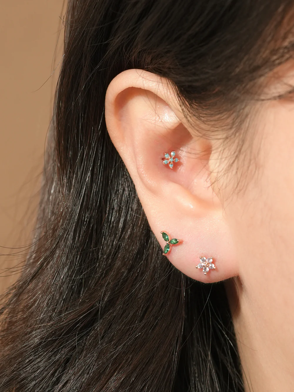 14KGF Colorful Five Petals Flower Earring 20G - Image 3