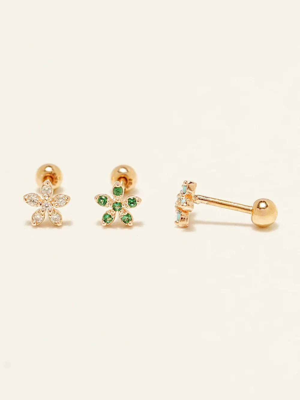 14KGF Colorful Five Petals Flower Earring 20G - Image 4