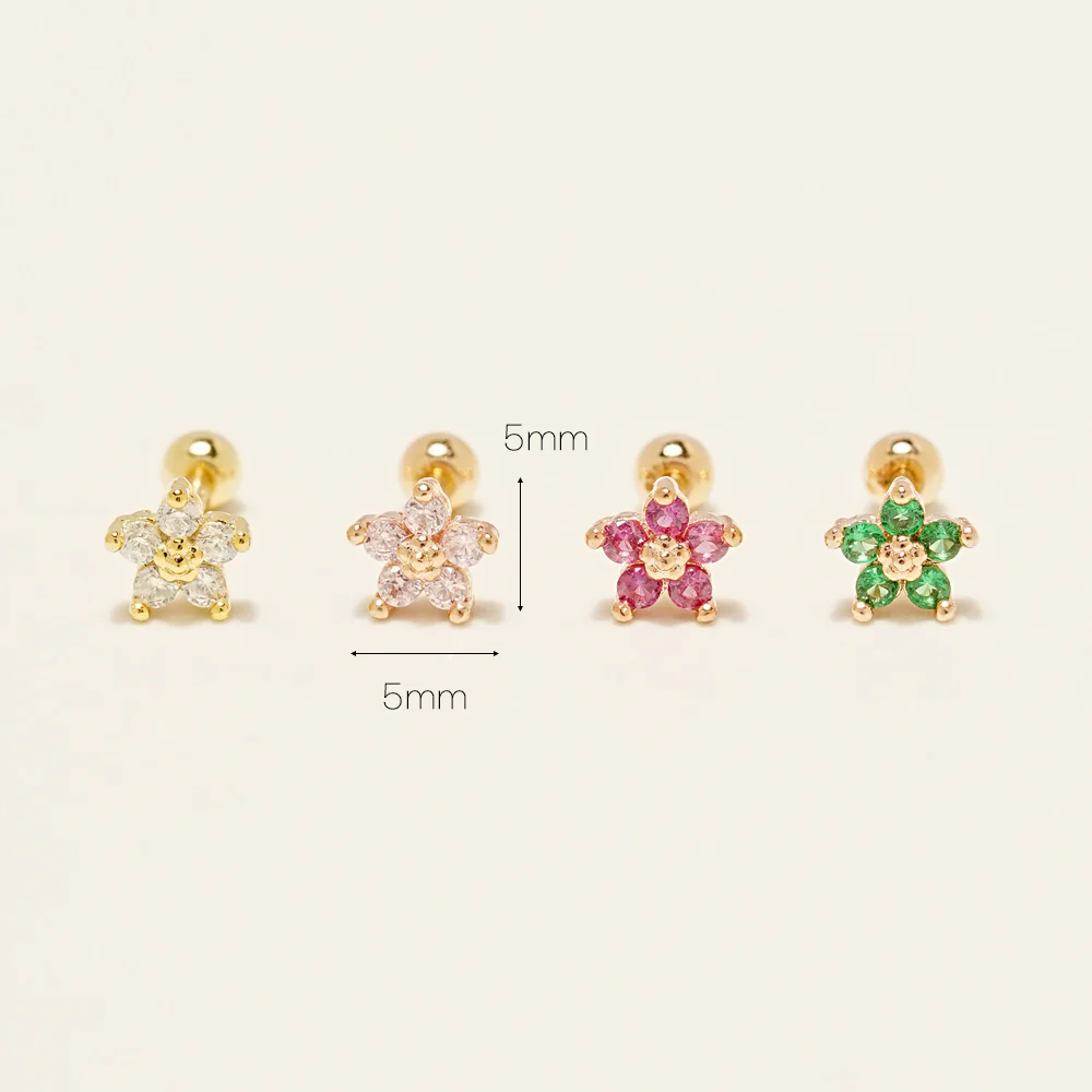14KGF Colorful Point Flower Earring 20G - Image 5