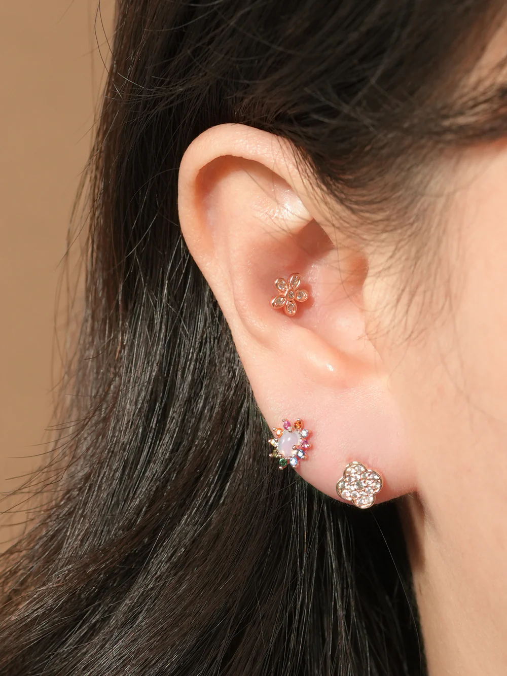 14KGF Flower Rainbow Earring 20G - Image 2