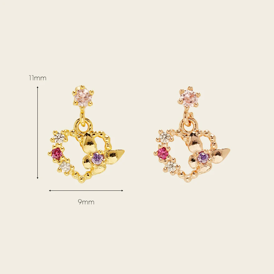 14KGF Heart Butterfly Earring 20G - Image 4