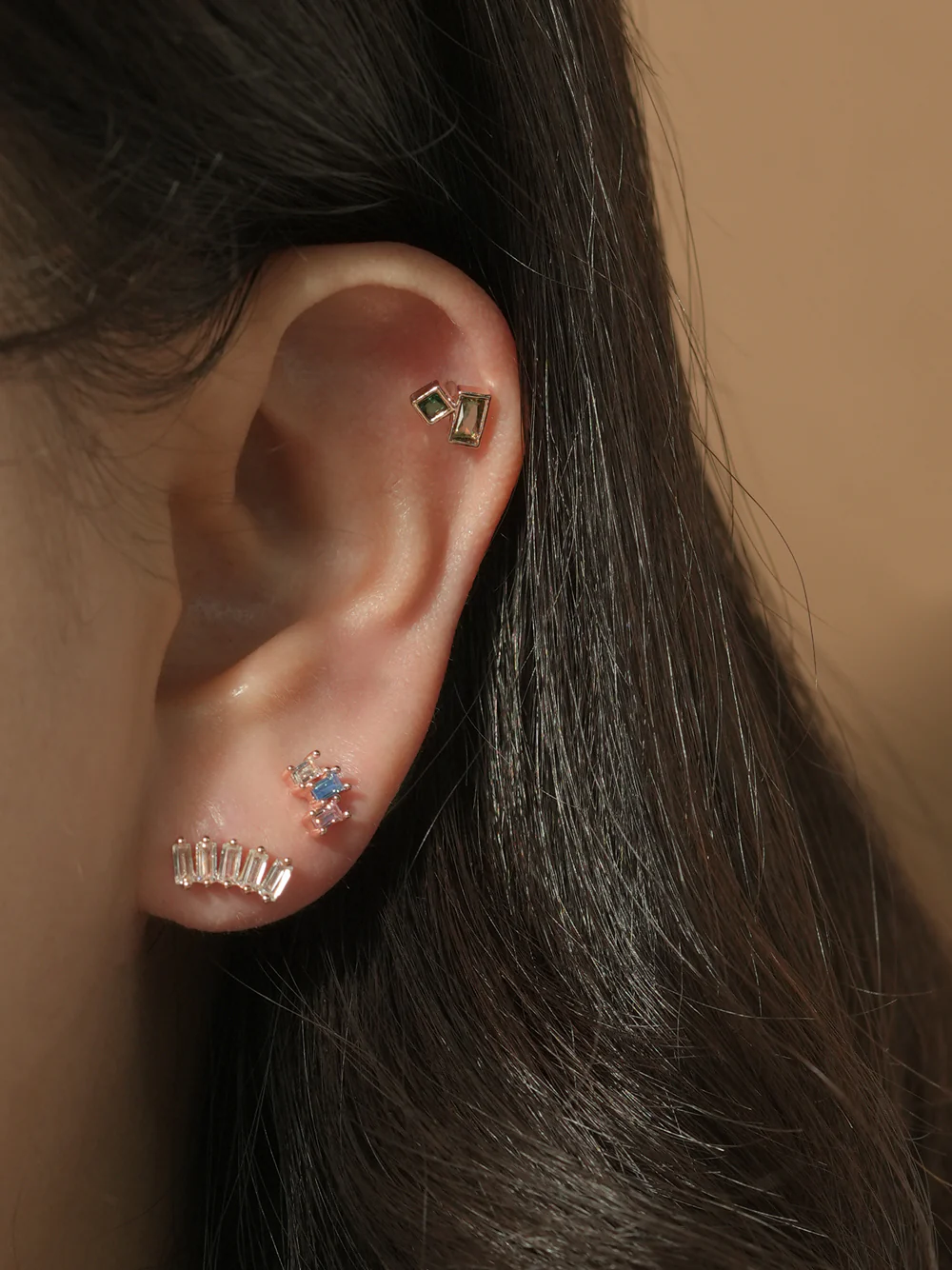 14KGF Square Crystal Earring 20G - Image 2
