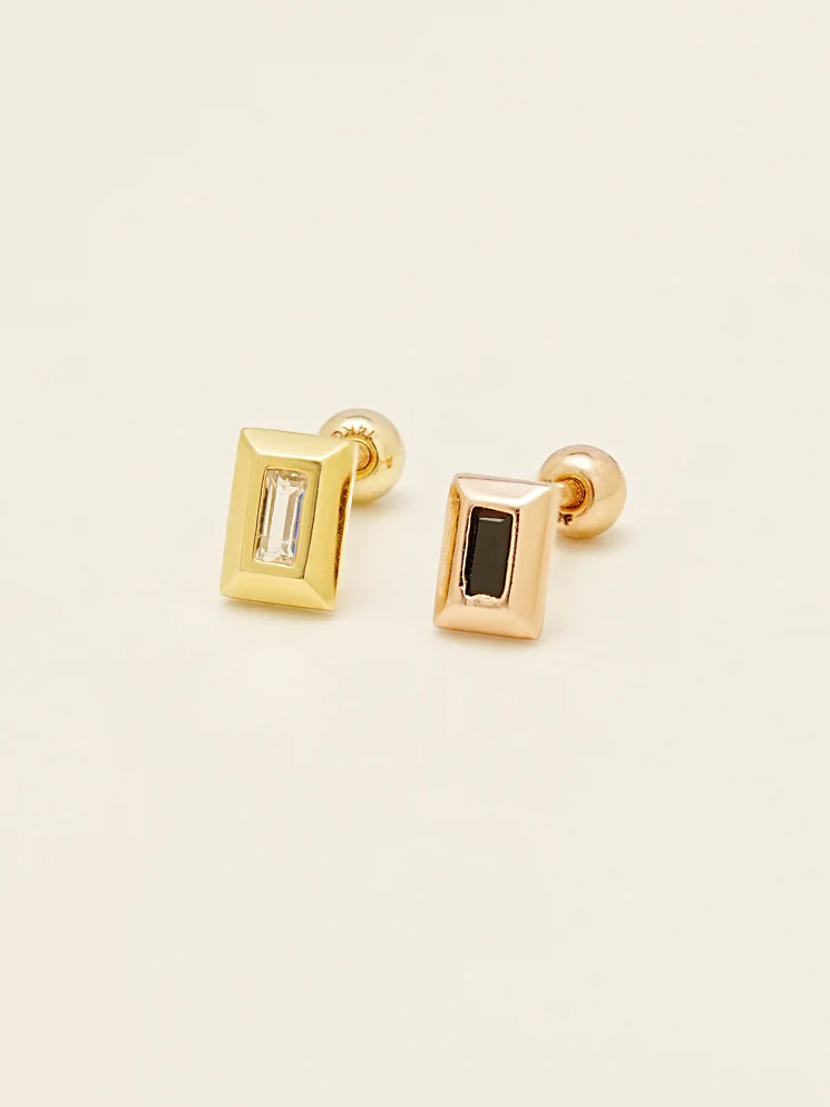 14KGF Square Cubic Earring 20G