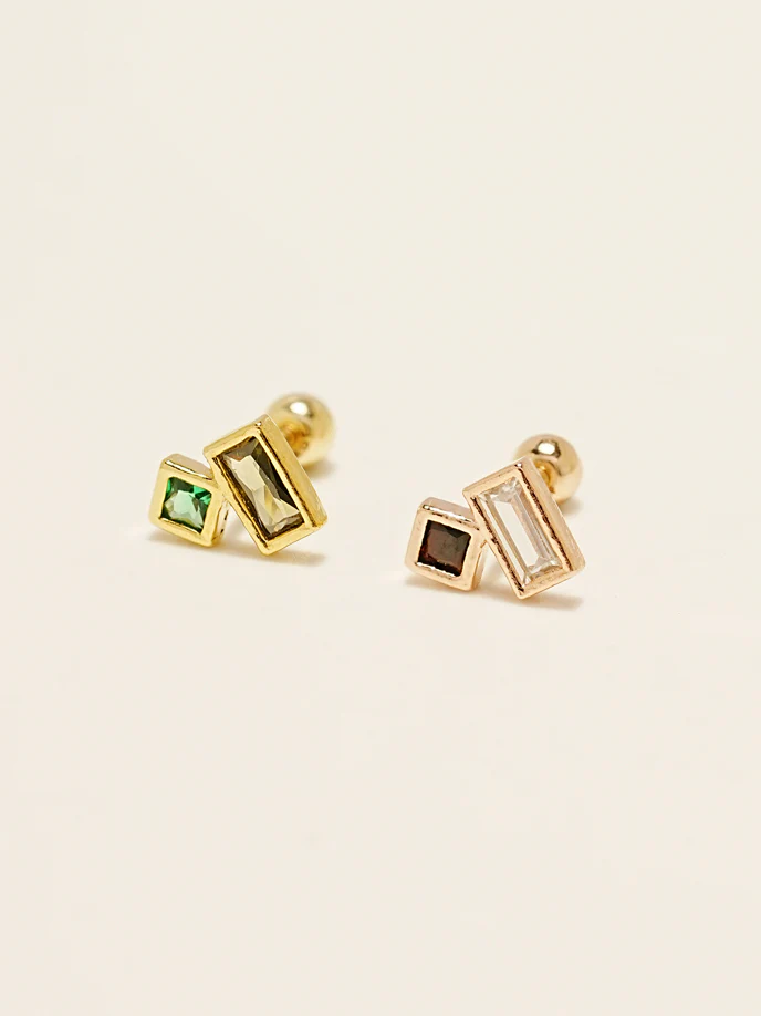 14KGF Square Twin Earring 20G