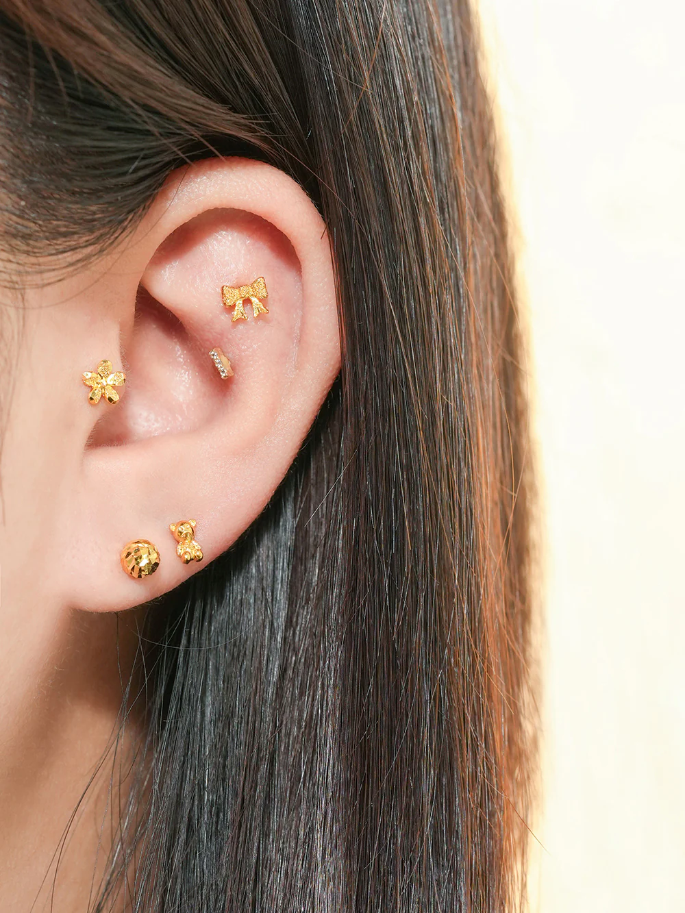 24K Gold Bear Cartilage Earring 20G - Image 2